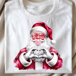 Retro Santa Christmas Blowing Bubble PNG, Vintage Merry Christmas PNG, Funny Santa With Sunglasses Xmas Holiday Sublimation Digital Download