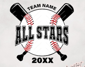 All Stars svg, Softbol svg, Plantilla svg de béisbol, Equipo de softbol, Equipo de béisbol, Costura, Archivo de corte