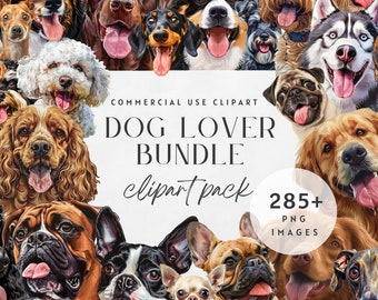 犬のクリップアート バンドル、水彩画の犬の PNG、犬の品種の PNG、かわいい子犬のクリップアート、犬の昇華デザイン、犬好きのクリップアート セット