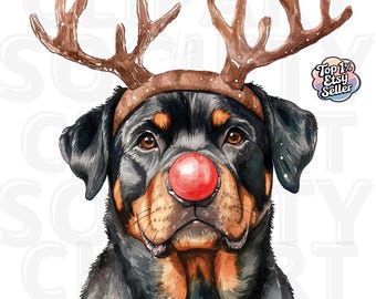 Rottweiler Weihnachten PNG, Weihnachtshund PNG, Aquarell Rottweiler Hund, digitaler Download für Sublimation, süße Hundekunst