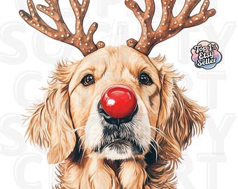 Christmas Golden Retriever PNG Clipart, Christmas Dog PNG, Watercolor Golden Retriever, Digital Download for Sublimation, Cute Dog Art
