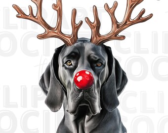 Christmas Black Great Dane PNG Clipart, Watercolor Reindeer Dog: Digital Download for Sublimation