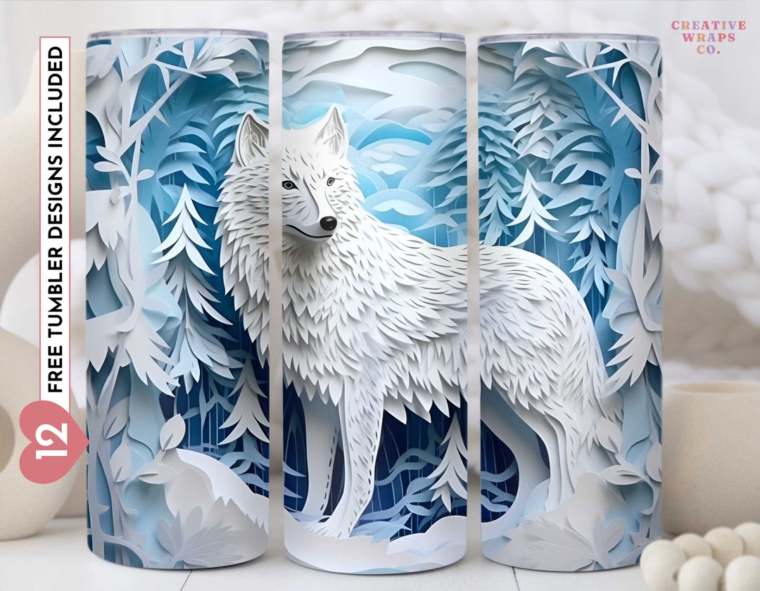 3D Arctic Wolf 20 Oz Skinny Tumbler, Sublimation Design, Digital ...