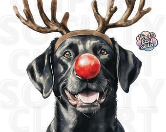 Black Lab Christmas PNG Clipart, Christmas Dog PNG, Watercolor Black Lab Reindeer Design, Digital Download for Sublimation, Dog Art