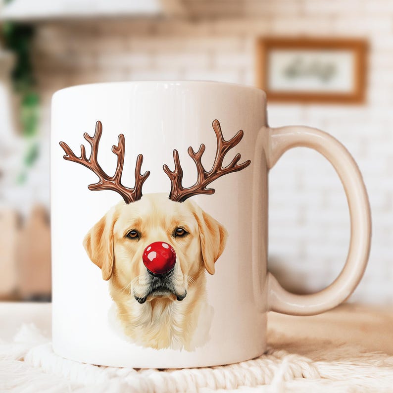 Labrador Christmas PNG Clipart, Watercolor Yellow Labrador Reindeer ...