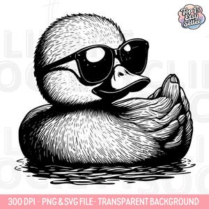 Duck With Sunglasses Svg & Png, Rubber Duck Clipart, Duck Vector Image, Bath Duck Silhouette, Sublimation Design, Duck Cut File