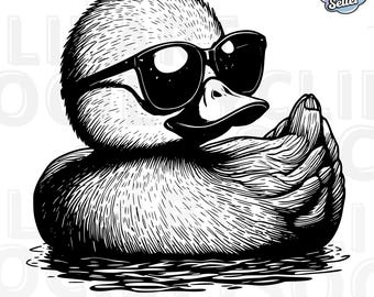 Duck With Sunglasses Svg & Png, Rubber Duck Clipart, Duck Vector Image, Bath Duck Silhouette, Sublimation Design, Duck Cut File
