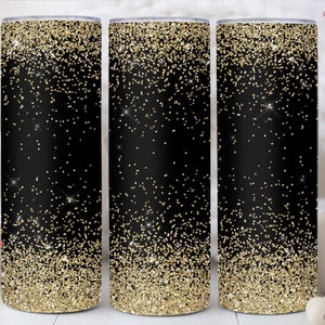 Tumbler Gold Glitter, Gold Glitter Tumbler Wrap PNG, 20oz Skinny Tumbler Sublimation Design, Download digitale di design dritto e affusolato