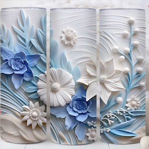 3D Flowers Sand Beach 20 oz Skinny Tumbler, Sublimation Design, Seashell Tumbler Digital Download Straight Tumbler Wrap PNG Instant Download