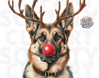 Christmas German Shepherd PNG Clipart, Christmas Dog PNG, Watercolor German Shepherd, Digital Download for Sublimation, Cute Dog Art