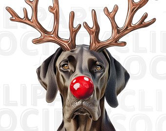 Christmas Brown Great Dane PNG Clipart, Watercolor Reindeer Dog: Digital Download for Sublimation
