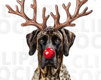 Christmas Brindle Great Dane PNG Clipart, Watercolor Reindeer Dog: Digital Download for Sublimation