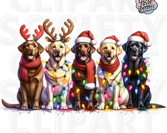 Luces navideñas para amantes de los perros, mamá perro, PNG, luces navideñas de labrador, descarga digital para sublimación, labrador negro navideño PNG