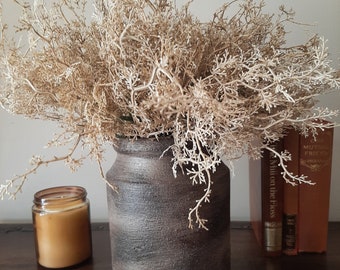 Textured Stoneware beige/brown jar vase, Rustic decor, Handcrafted Aged Stone effect vase