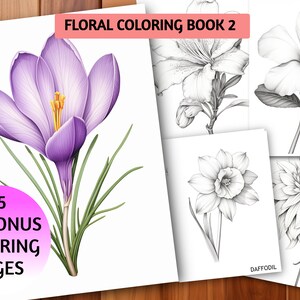17 Flowers with Names Coloring Book 2, Adults kids Instant Download - Grayscale Coloring Book - Printable PDF, Botany Love, Flower Coloring
