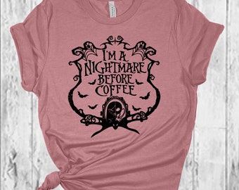 I'm A Nightmare Before Coffee, Funny Halloween Coffee Lovers Tshirt, Jack And Sally Halloween Tee