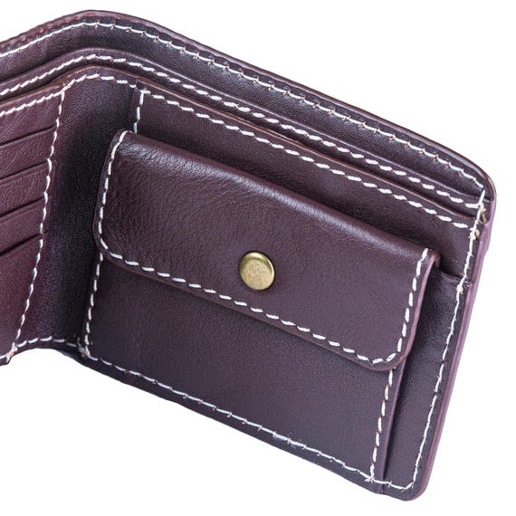 Handmade Folding wallet in genuine leather brown