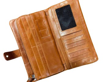 Genuine Leather  Vintage Clutch Long Wallet Business ID Card Holder