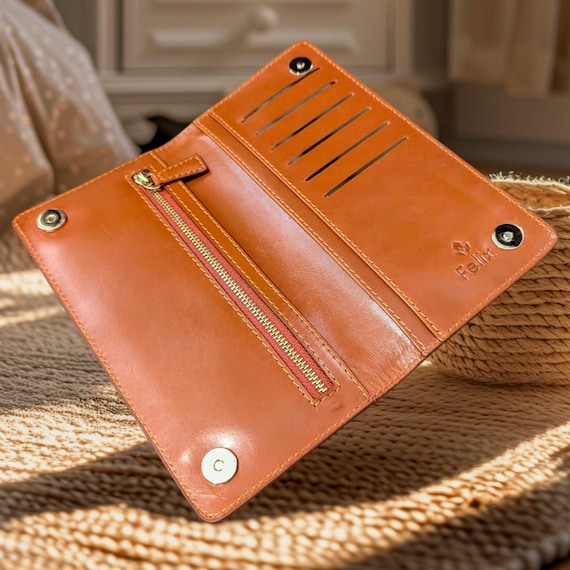 Handmade Leather Men's Long Wallet Business ID Card Holder Gift for Him