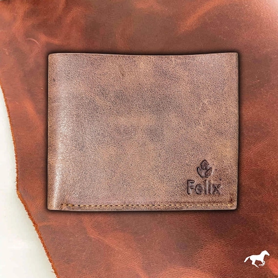 Personalized Vintage Crazy Horse Leather Wallet, Handmade Bifold for Men, Minimalist Men's Cowhide Purse, Perfect Gift for Him and Her