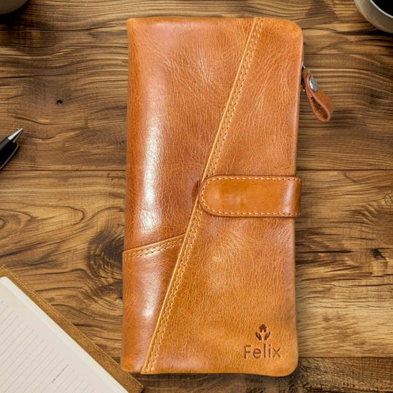 Genuine Leather  Vintage Clutch Long Wallet Business ID Card Holder