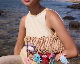 Vegan Leather Ocean Bag Charm, Ocean-Inspired Keychain, Seashell Handbag Accessory, Unique Gift for Her
