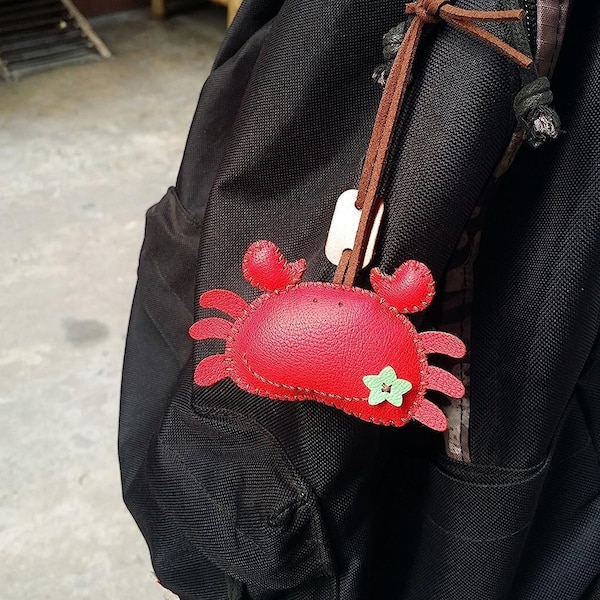Jouet en cuir de crabe, breloque de sac unique, joli porte-clés, breloque de sac fait main, porte-clé cadeau, porte-clé animal