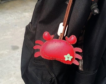 Crab Leather Toy, Unique Bag Charm, Cute Key Chain, Handmade Bag Charm, Keychain Gift, Animal Keychain