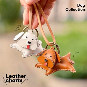 Poodle Leather Bag Charm, Unique Bag Charm, Cute Key Chain, Handmade Bag Charm, Keychain Gift, Animal Keychain, Dog Collection image 4