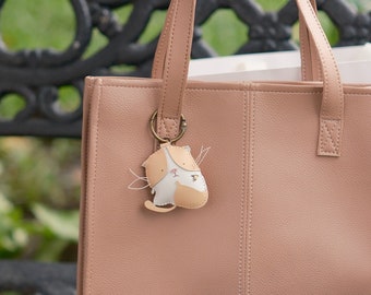 Cream Cat Bag Charm, Unique Microfiber Bag Charm, Cute Key Chain, Handmade Bag Charm, Keychain Gift, Animal Keychain, Unique Small Gift