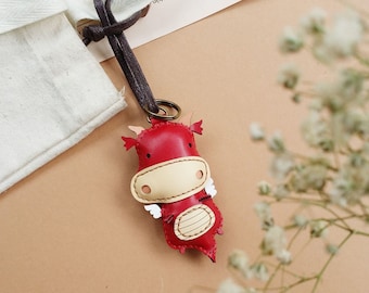 Dragon Fire Leather Bag Charm, Unique Bag Charm, Cute Key Chain, Handmade Bag Charm, Keychain Gift, Animal Keychain, Unique Gift