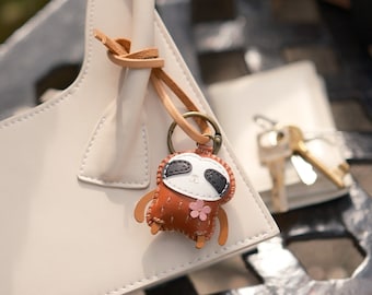 Sloth Leather Bag Charm, Unique Bag Charm, Cute Key Chain, Handmade Bag Charm, Keychain Gift, Animal Keychain - PT007