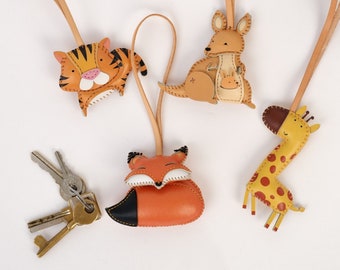 Vegan Leather Animal Bag Charm – Animal Collection Keychain, Purse Accessory, Car Hanging Ornament, Unique Gift for Him, Her & Kids
