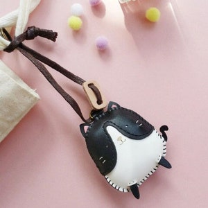 Tuxedo, Bicolor Cat Leather Charm, Unique Bag Charm, Cute Key Chain, Handmade Bag Charm, Keychain Gift, Animal Keychain