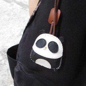 Panda Cute Leather Charm, Unique Bag Charm, Cute Key Chain, Handmade Bag Charm, Keychain Gift, Animal Keychain image 3