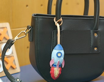 Handmade Leather Rocket Bag Charm: Unique Keychain Gift