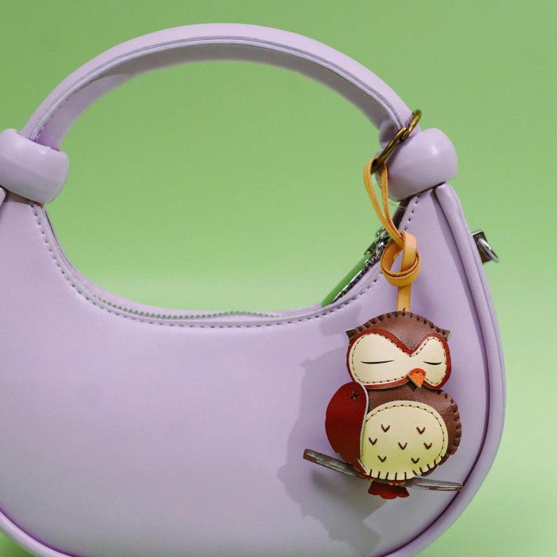 Panda Cute Bag Charm, Unique Microfiber Bag Charm, Cute Key Chain, Handmade Bag Charm, Keychain Gift, Animal Keychain Owl