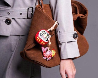 Handmade Vegan Leather Daruma Bag Charm: Domain Public Collection Microfiber