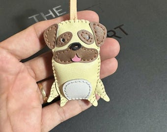 Leather Pug Dog Bag Charm: Pet Lover Gift