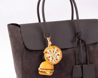 Foodie Bag Charm, Food Lover Gift, Handmade Vegan Leather Keychain, Food-Themed Purse Charm, Cute Bag Accessory, Food Lover Accessory