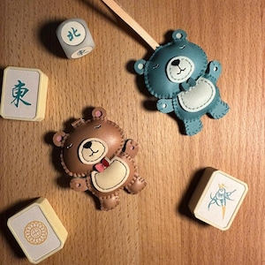 Mint Teddy Bag Charm, Handmade Purse Charm, Unique Leather Bag Charm, Cute Key Chain, Handmade Bag Charm, Keychain Gift, Animal Keychain