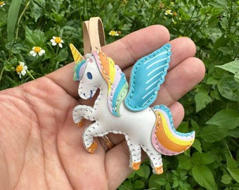 Hand-Stitched Vegan Leather Unicorn Bag Charm: Toy-Inspired Purse Accessory