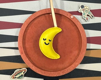 Handmade Crescent Moon & Star Bag Charm: Eco-Leather Keychain