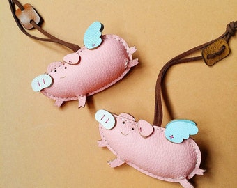 Pinky Pig Leather Bag Charm, Unique Bag Charm, Cute Key Chain, Handmade Bag Charm, Keychain Gift, Animal Keychain