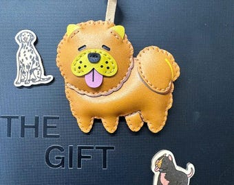 Handmade Chow Chow Bag Charm: Microfiber Leather Dog Keychain
