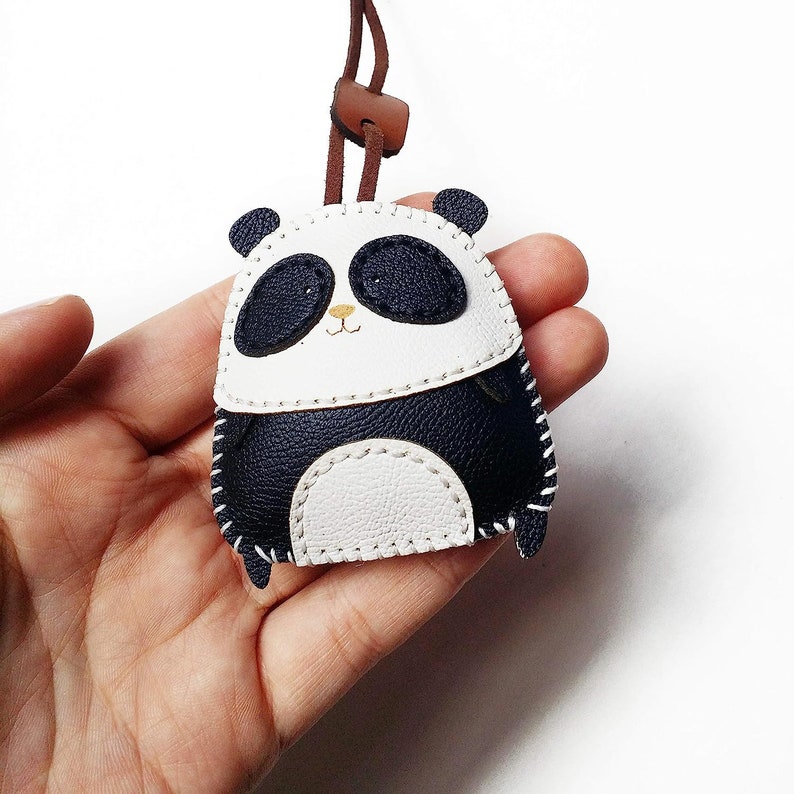 Panda Cute Leather Charm, Unique Bag Charm, Cute Key Chain, Handmade Bag Charm, Keychain Gift, Animal Keychain image 6