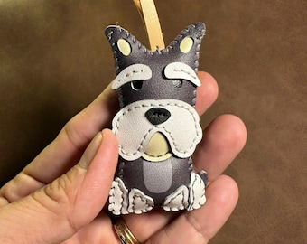 Handmade Schnauzer Bag Charm: Microfiber Leather Dog Lover Gift, Dog Lover Gift, Dog Charm, Dog Mom Gift, Purse Charm, Bag Charm