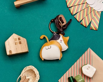 Calico Leather Bag Charm, Unique Bag Charm, Cute Key Chain, Handmade Bag Charm, Keychain Gift, Animal Keychain, Cat Collection