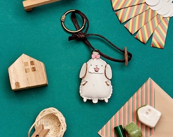 Maltese Bag Charm, Unique Microfiber Bag Charm, Cute Key Chain, Handmade Bag Charm, Keychain Gift, Animal Keychain, Unique Small Gift -PT015