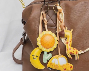 Hand-Painted Vegan Leather Bag Charm: Unique Keychain